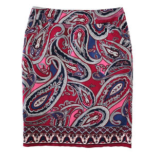 Charter Club Skirt Size 10 Red Blue Paisley Colorful Maximalist Career Cocktail